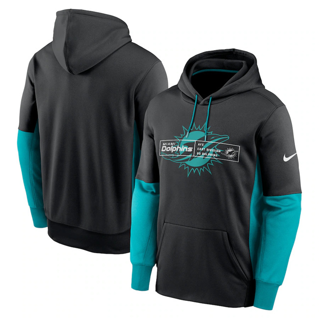 Men's Miami Dolphins Black Color Block Fleece Performance Pullover Hoodie